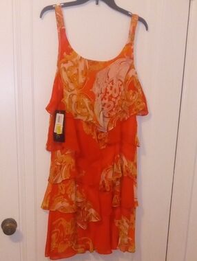 Orange Paisley Tiered sleevless Ruffle Dress NWT women 16